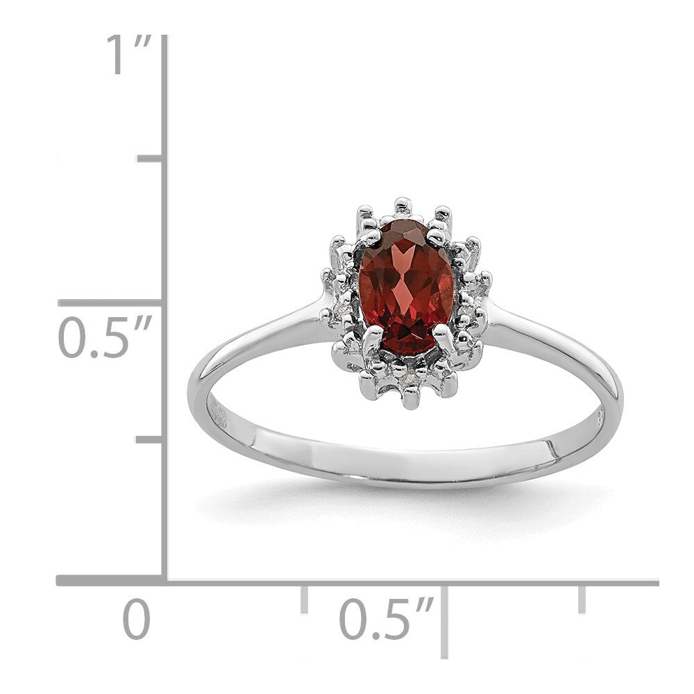 Sterling Silver Rhodium-plated Garnet Diamond Ring Size 6