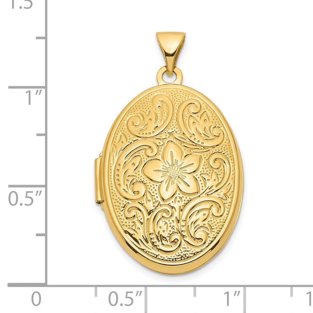 14k Yellow Gold Reversible Floral Swirl Design 26mm Oval Locket