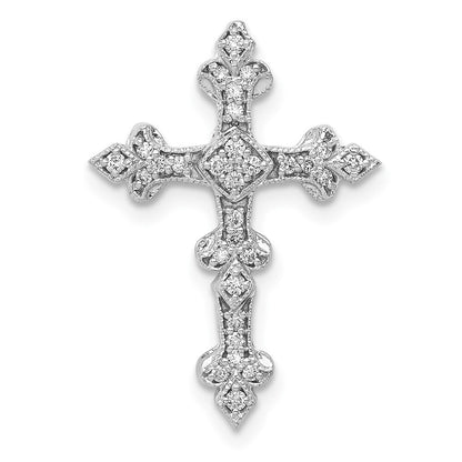 14k White Gold 1/6ct. Diamond Filigree Cross Chain Slide Pendant for Women