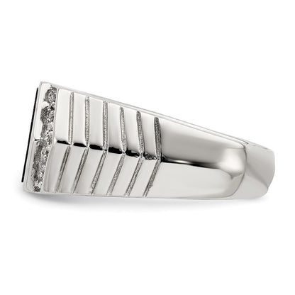 Sterling Silver Rhodium-plated Men's Cubic Zirconia and Onyx Ring Size 9