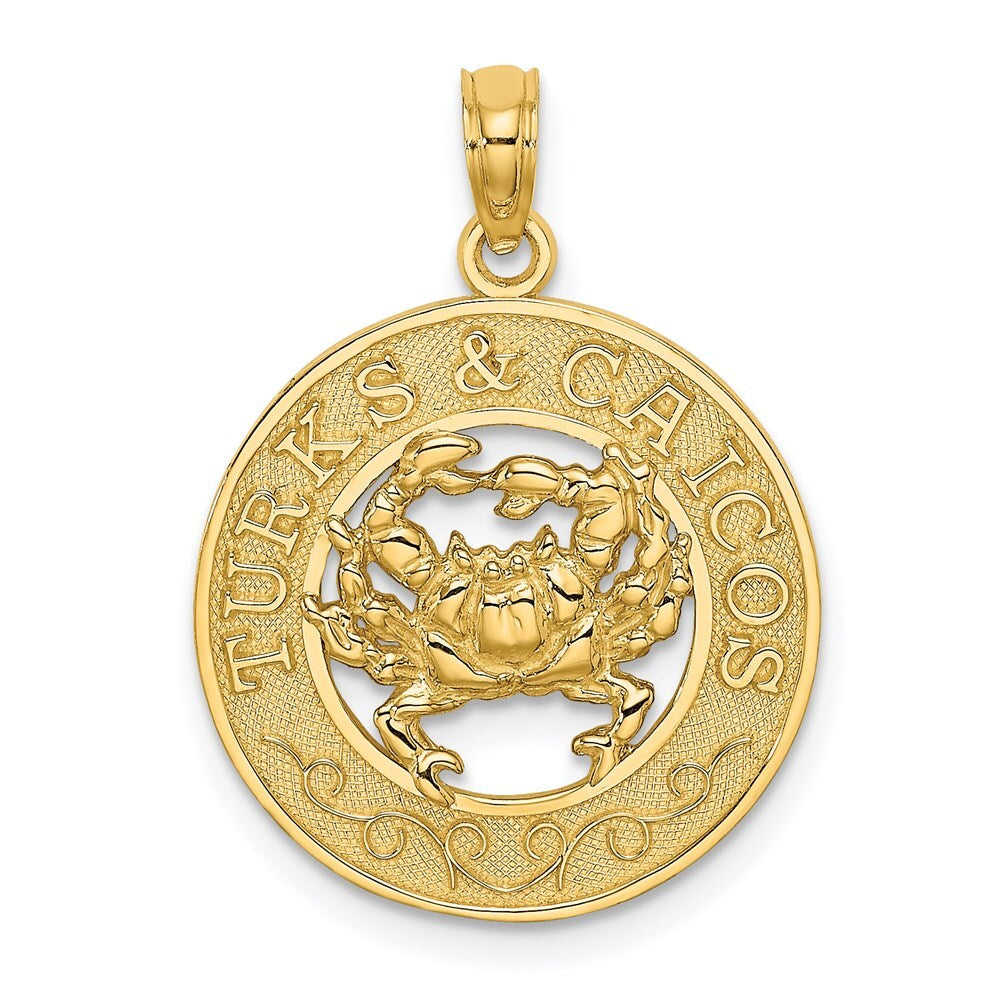 14k Yellow Gold TURKS AND CAICOS Circle  Crab Charm Pendant for Women