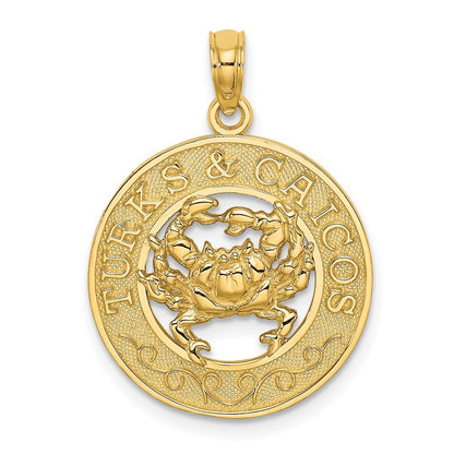 14k Yellow Gold TURKS AND CAICOS Circle  Crab Charm Pendant for Women