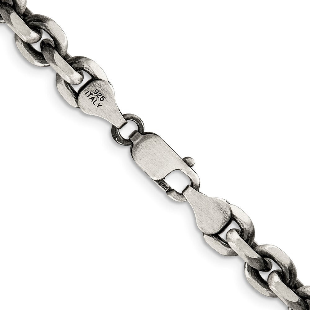 Sterling Silver Antiqued 7.0mm Diamond-cut Elongated Open Link Chain