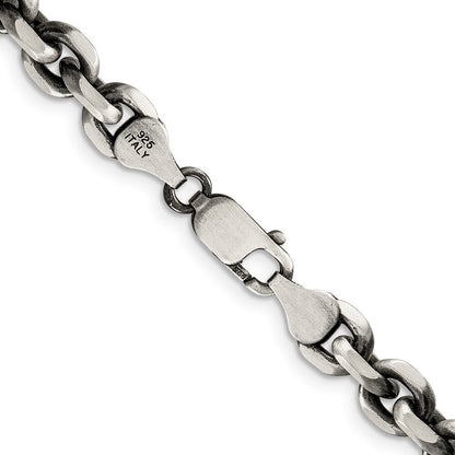 Sterling Silver Antiqued 7.0mm Diamond-cut Elongated Open Link Chain