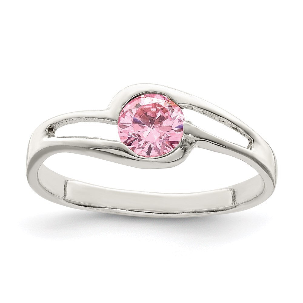 Sterling Silver Pink Round Bezel Cubic Zirconia Ring Size 6