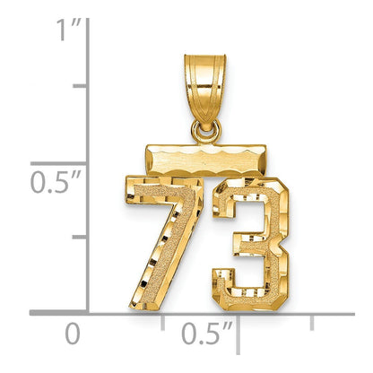 14k Yellow Gold Small Brushed Diamond-cut Number 73 Charm Pendant for Women