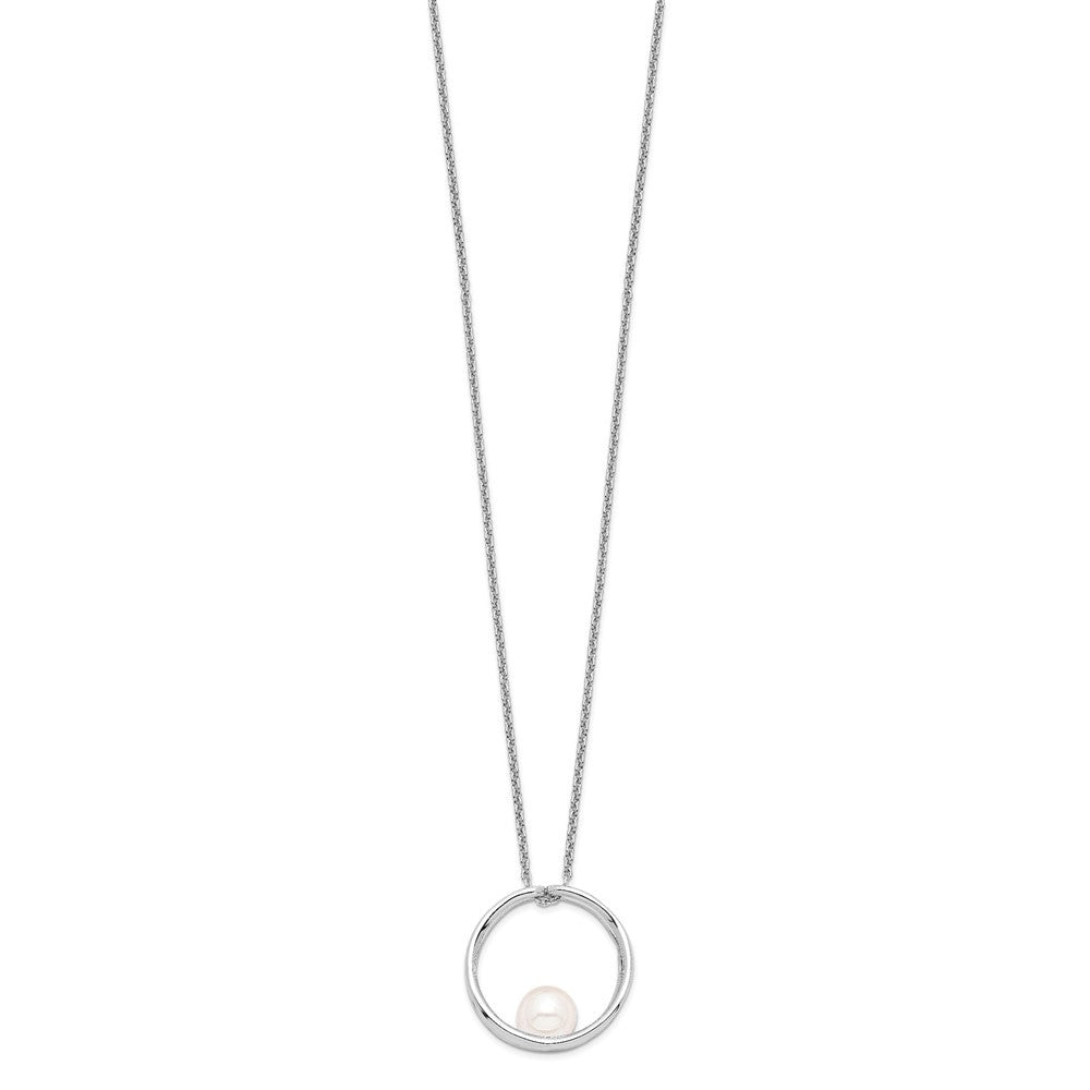 Sterling Silver Rhodium-plated 7mm Round Freshwater Cultured Pearl 18" Necklace