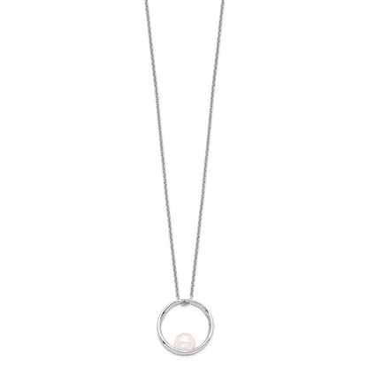 Sterling Silver Rhodium-plated 7mm Round Freshwater Cultured Pearl 18" Necklace