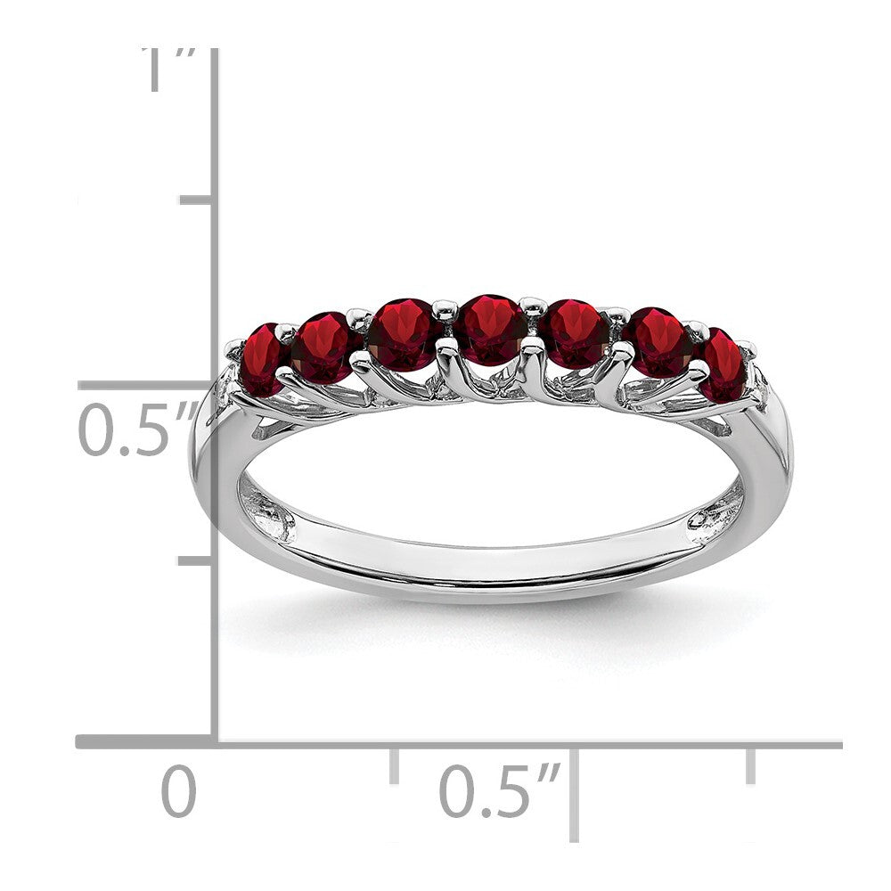 14k White Gold Garnet and Diamond 7-stone Ring Size 7