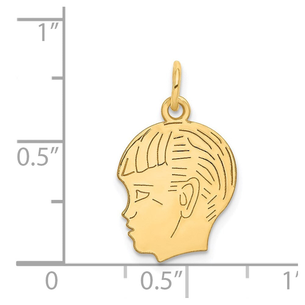 14k Yellow Gold .018 Depth Engravable Boy Head Charm Pendant for Women