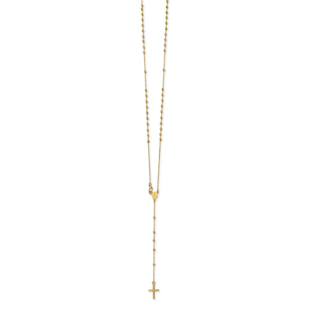 14k Yellow Gold Polished Cross and Miraculous Medal Beaded 16.5" Rosary Necklace