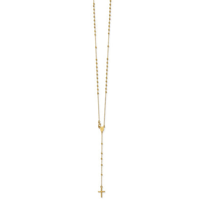 14k Yellow Gold Polished Cross and Miraculous Medal Beaded 16.5" Rosary Necklace