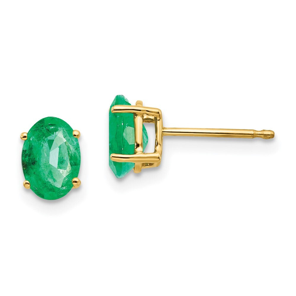 14k Yellow Gold Emerald Stud Earrings