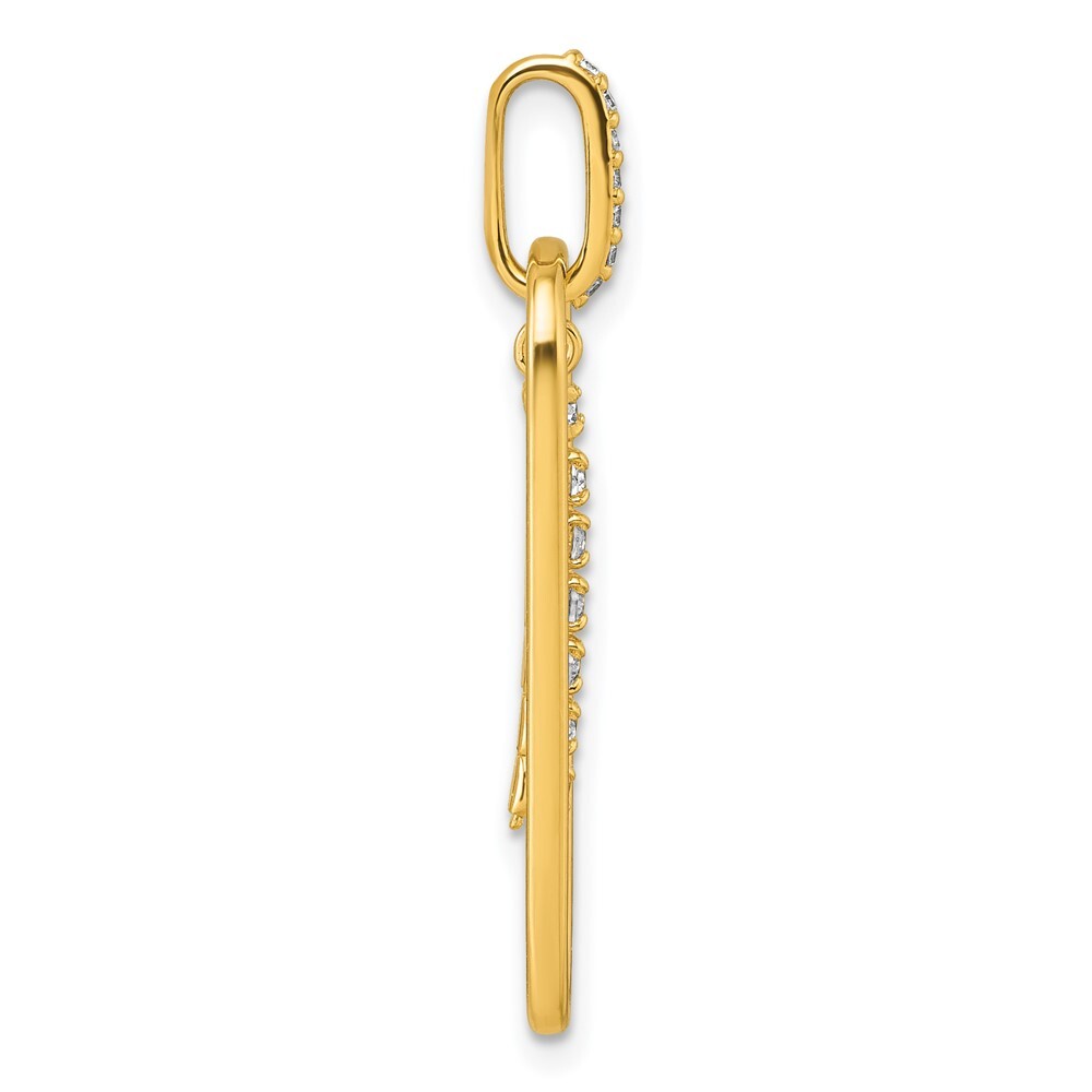Sterling Silver Gold-tone with White Cubic Zirconia Oblong Dangle Pendant