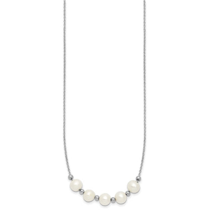 Sterling Silver 7mm Semi-Round Cultured Pearl and Beads Necklace 16" w/ 2" Ext