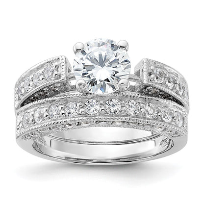 Sterling Silver Rhodium-plated 2-Piece Cubic Zirconia Wedding Set Ring Size 7