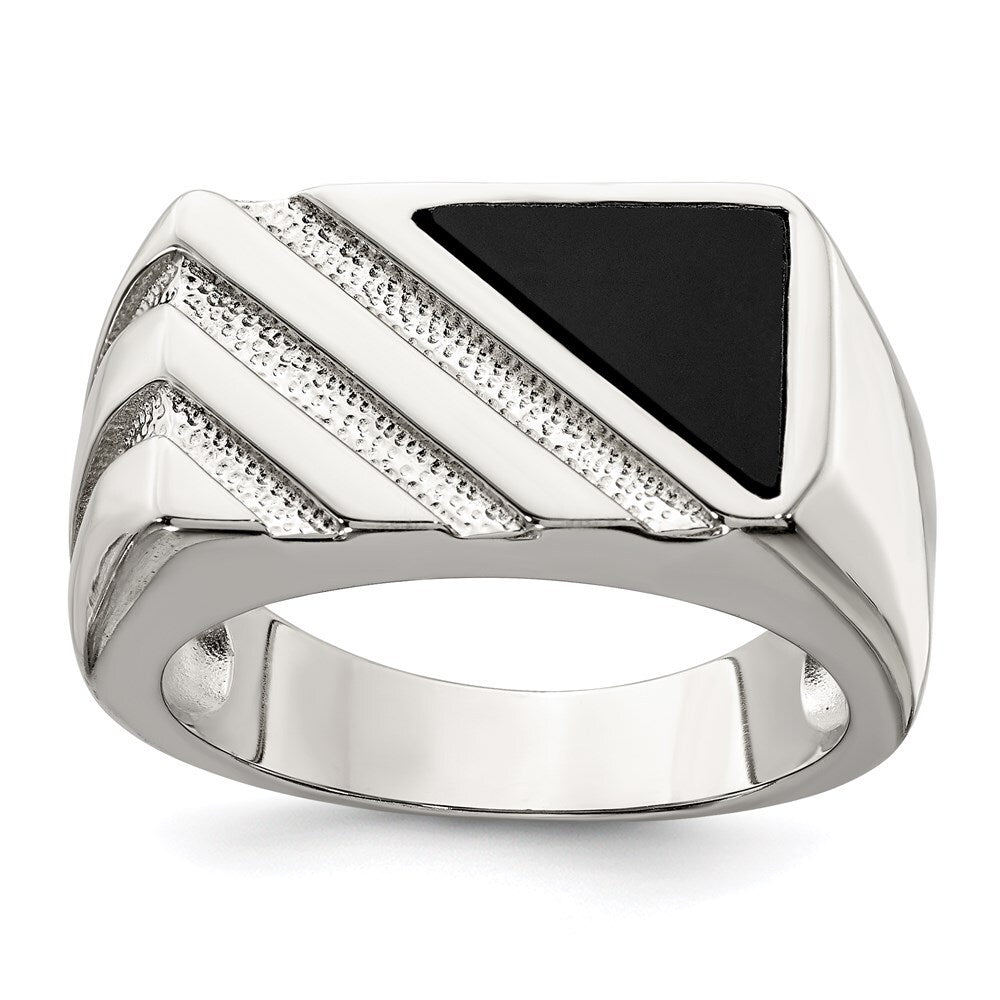 Sterling Silver Rhodium-plated Men's Onyx Ring Size 9
