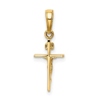 14k Yellow Gold Small INRI Crucifix Pendant for Women
