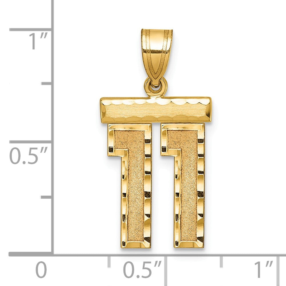 14k Yellow Gold Medium Diamond-cut Number 11 Charm Pendant for Women