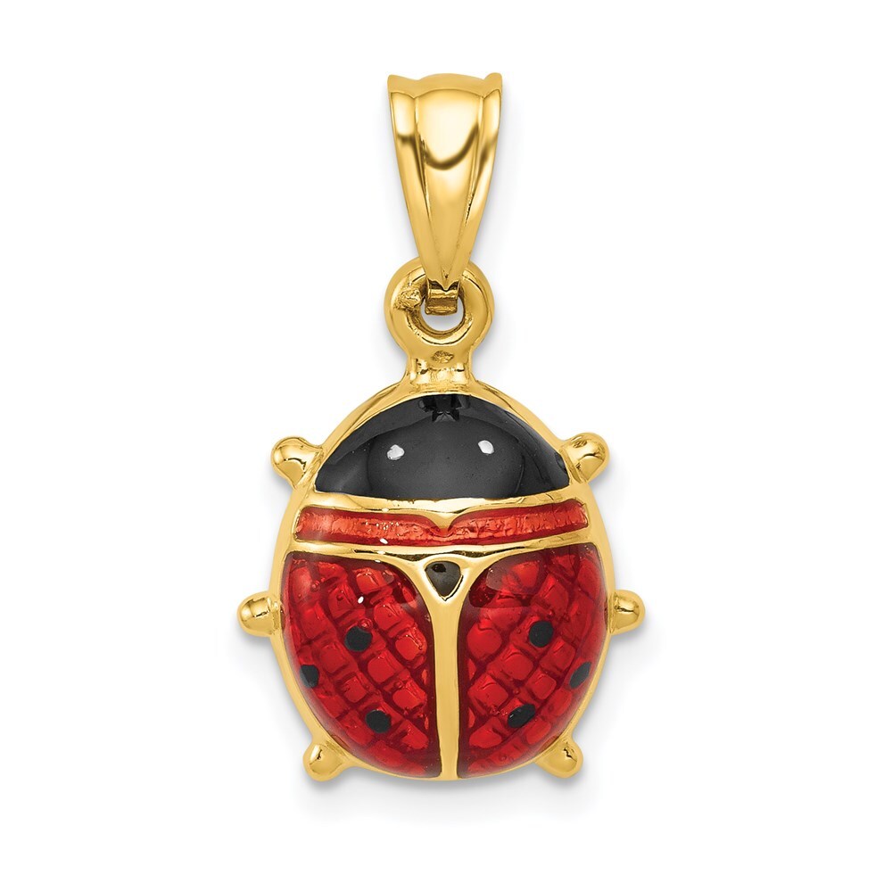 14k Yellow Gold Enameled Ladybug Charm Pendant for Women