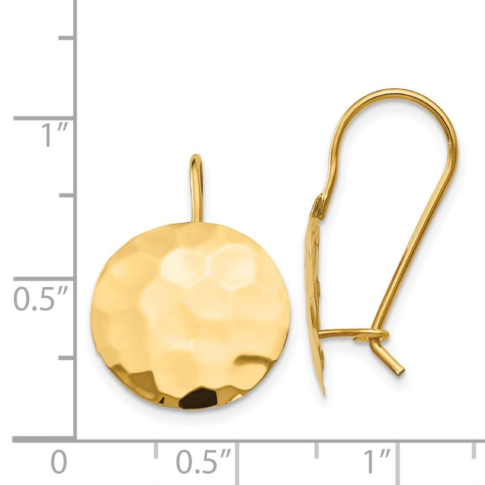 14k Yellow Gold Hammered Circle Disc Earrings