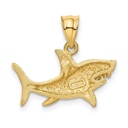 14k Yellow Gold Satin Diamond-Cut Shark Pendant