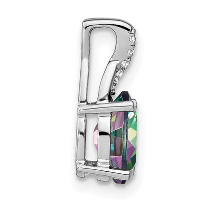 14k White Gold Oval Mystic Fire Topaz and Diamond Pendant