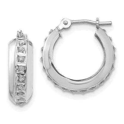 14k White Gold Diamond Fascination Round Hinged Hoop Earrings Gift for Women