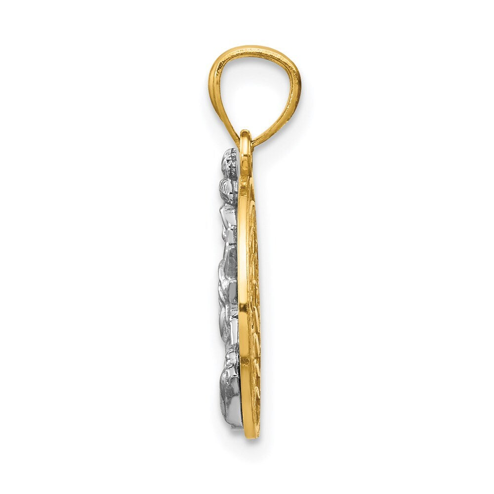 14k Two-tone Gold Lady Liberty on American Flag Disk Pendant for Women