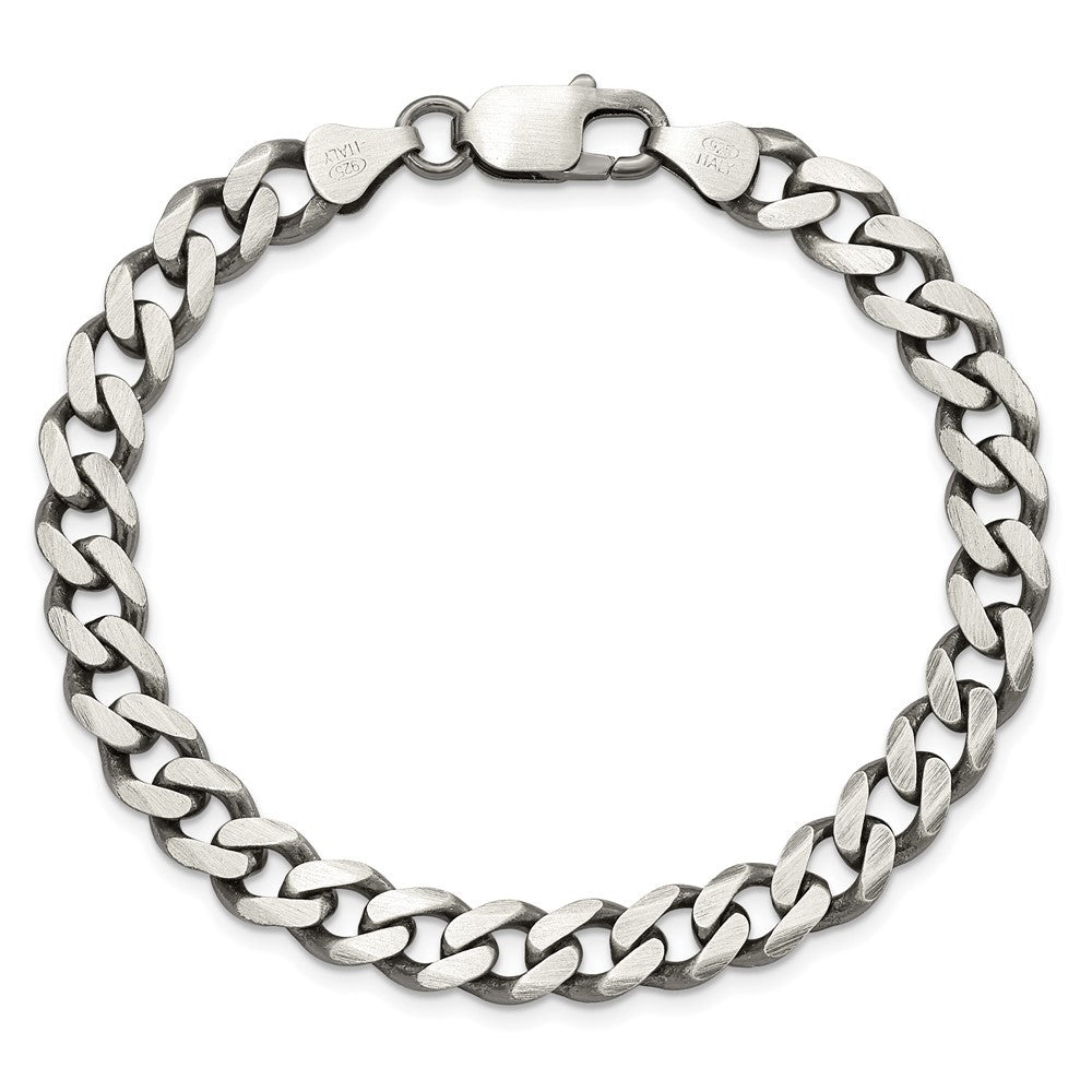 Sterling Silver Antiqued 7.5mm Curb Chain Bracelet
