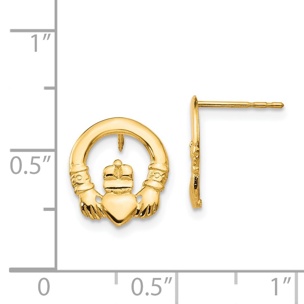 14k Yellow Gold Claddagh Stud Earrings Gift for Women