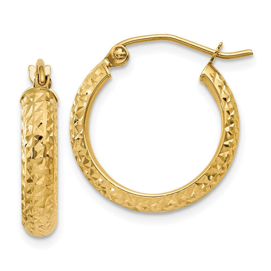14k Yellow Gold Diamond-cut 3.5x17mm Hollow Hoop Earrings Gift for Women