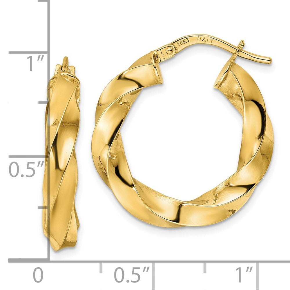 14k Yellow Gold Polished Twisted Hoop Earrings Gift for Women