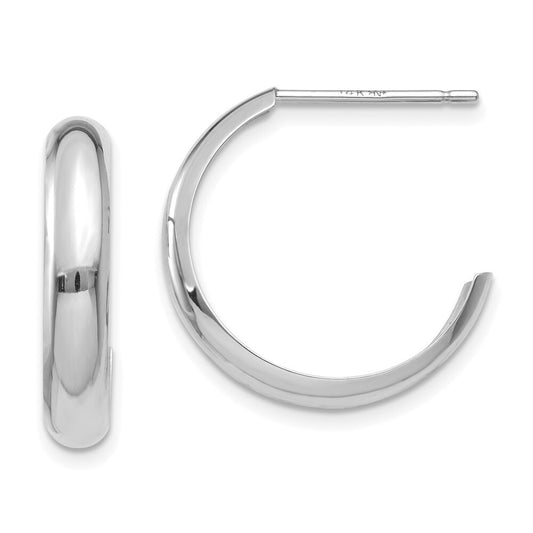 14k White Gold Polished 3.5mm J-Hoop Earrings Gift for Women