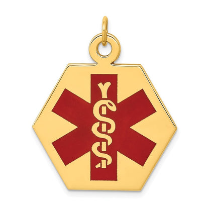 14k Yellow Gold 22.5mm Hexagon Red Enameled Medical Jewelry Pendant