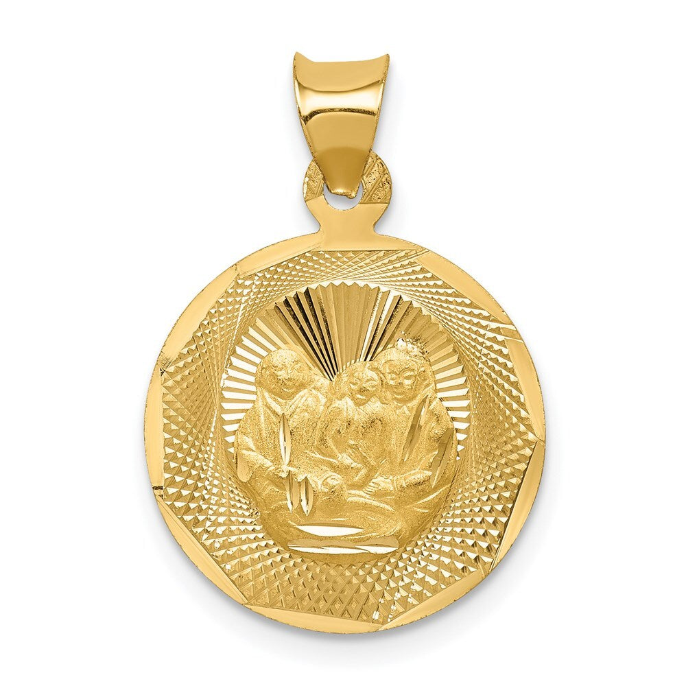 14k Yellow Gold Polished and Diamond-Cut Baptism Circle Pendant for Women