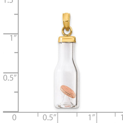 14k Yellow Gold 3-D Mini Penny in Glass Bottle Pendant