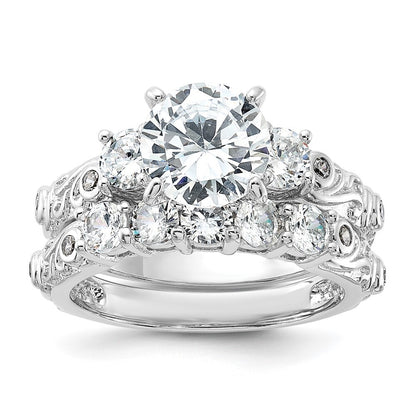 Sterling Silver Rhodium-plated 2-piece Cubic Zirconia Wedding Ring Size 8