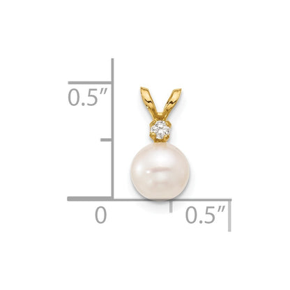 14k Yellow Gold 6mm Round Akoya Saltwater Cultured Pearl and Diamond Pendant