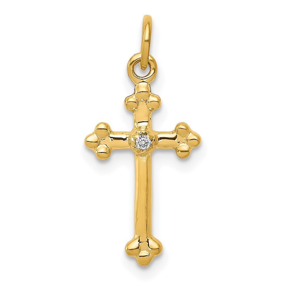 14k Yellow Gold Small Diamond Budded Cross Pendant