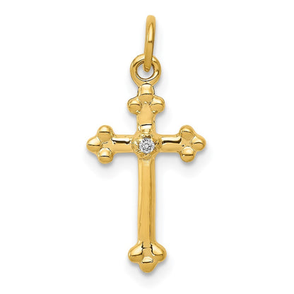 14k Yellow Gold Small Diamond Budded Cross Pendant