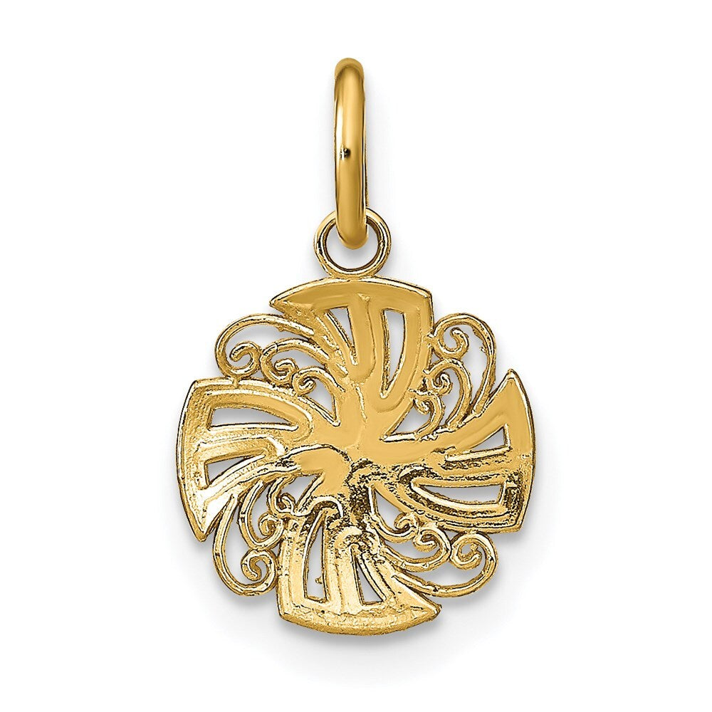 14k Yellow Gold Rhodium and Diamond-Cut Mini Pinwheel Medallion Charm Pendant