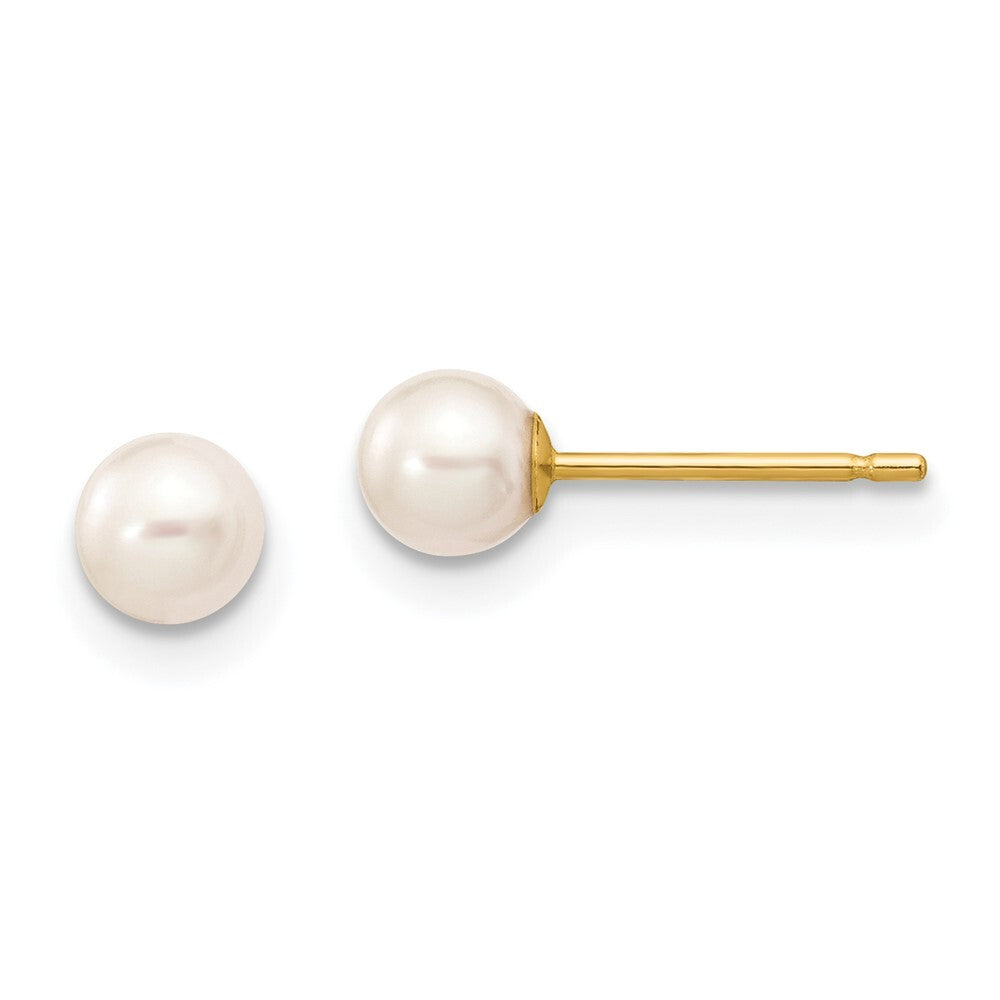 14k Yellow Gold 4-5mm White Round Freshwater Cultured Pearl Stud Earrings