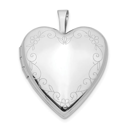 14k White Gold 20mm Flower Vine Border Heart Locket
