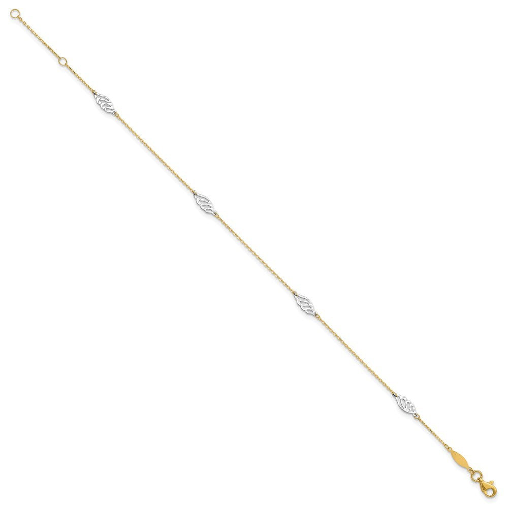 14K Two-Tone Diamond-cut Leaf 4-Station 10" Anklet