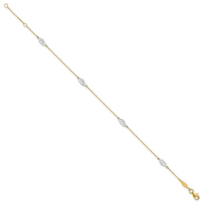 14K Two-Tone Diamond-cut Leaf 4-Station 10" Anklet