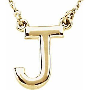 14k Yellow Gold Block Initial J Pendant Necklace 16" for Women