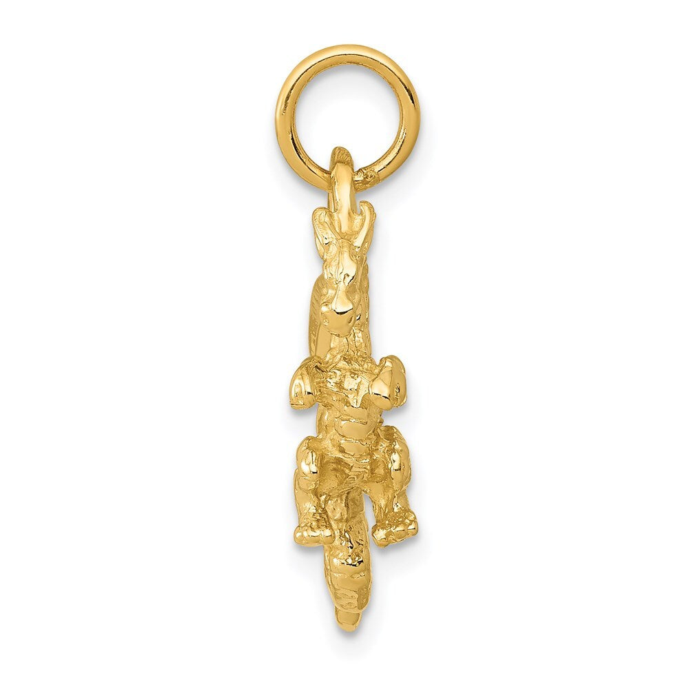 14k Yellow Gold Solid Polished 3-D Dragon Charm Pendant for Women