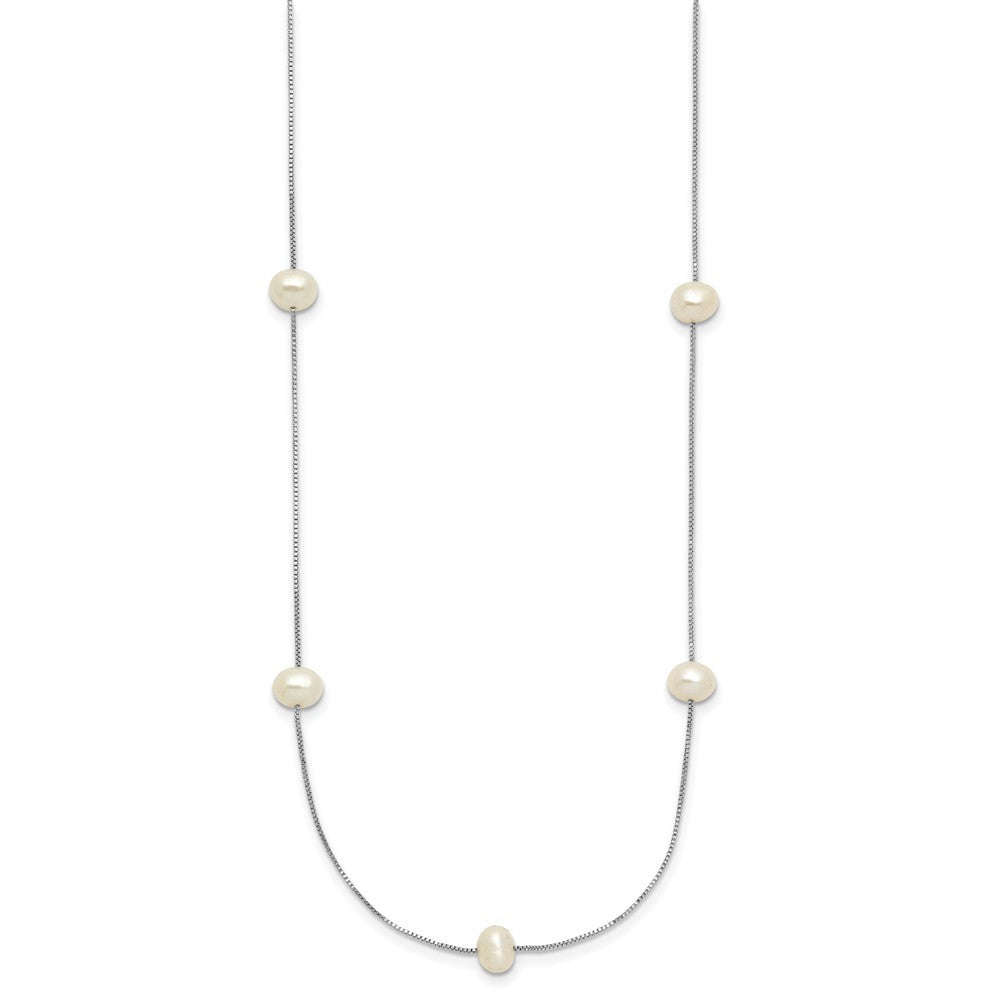 14k White Gold 5-6mm White Freshwater Cultured Pearl 9-Station 18 inch Necklace