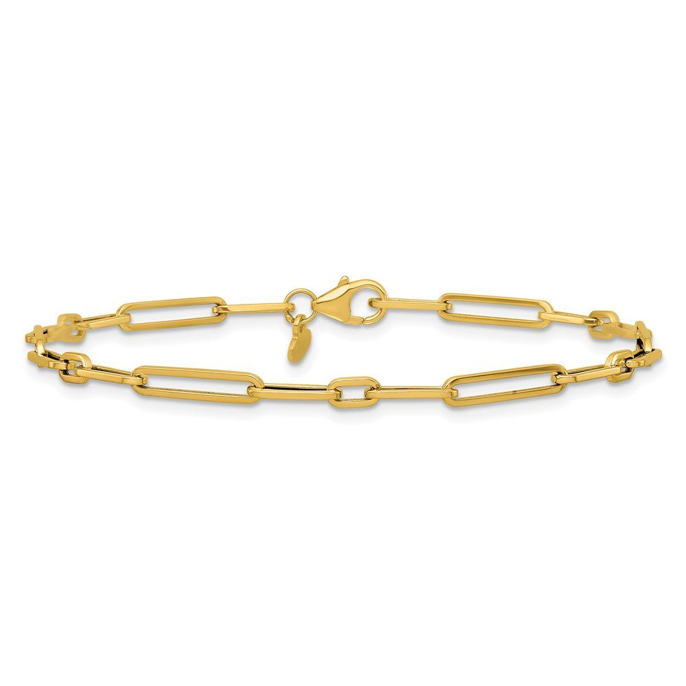 14k Yellow Gold Polished 3mm Fancy Long and Short Paperclip Link 7.5" Bracelet